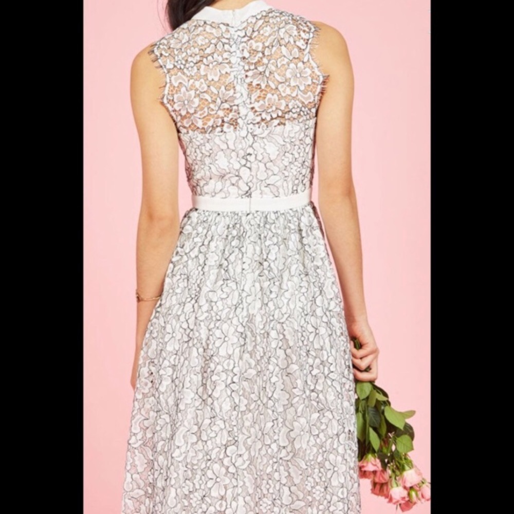 White and black lace floral dress
